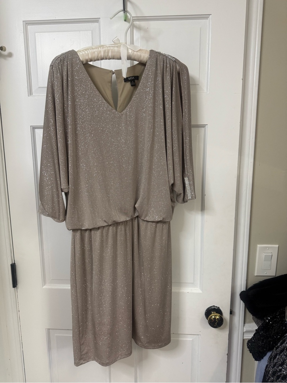 MSK Taupe Shimmer V-Neck Dolman Midi Dress